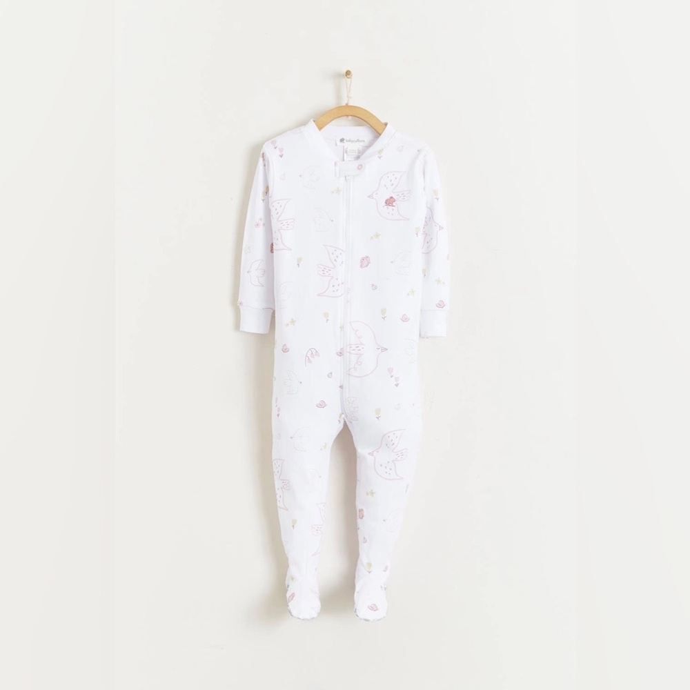Babycottons Danet Zip Snug Footie White and Pink Patterned Footie PJ 12 Months